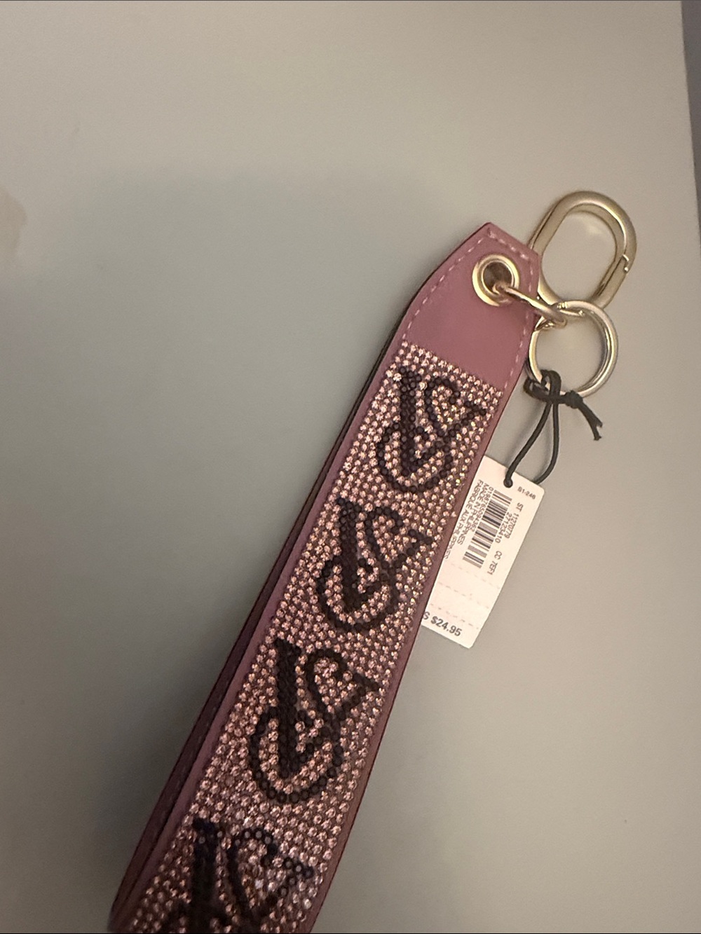 Mauve Pink Rhinestone Key & wristband Strap with Gold Hardware